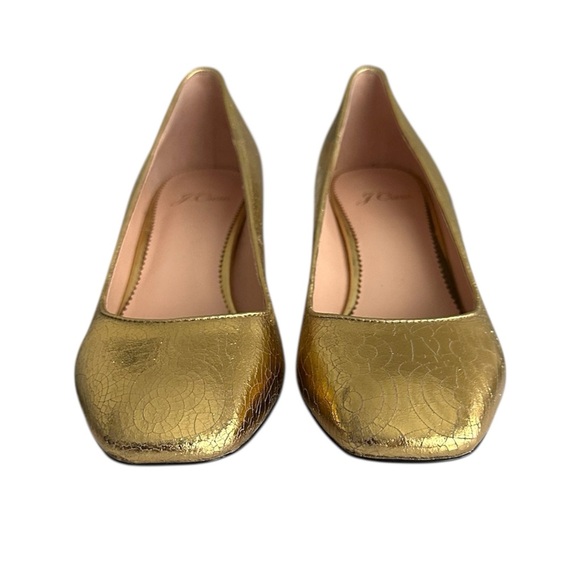 J. Crew Celia Gold Crackle Block Heel Leather Pumps Womens Size 7.5 - Picture 6 of 13